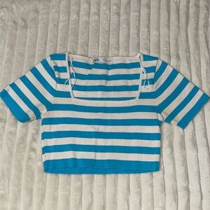 Zara Striped Square Neck Crop | Size Medium
